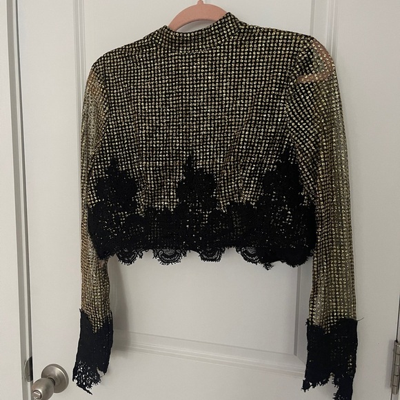 Elegant Black and Gold glitter Women's Crop top - Picture 1 of 7